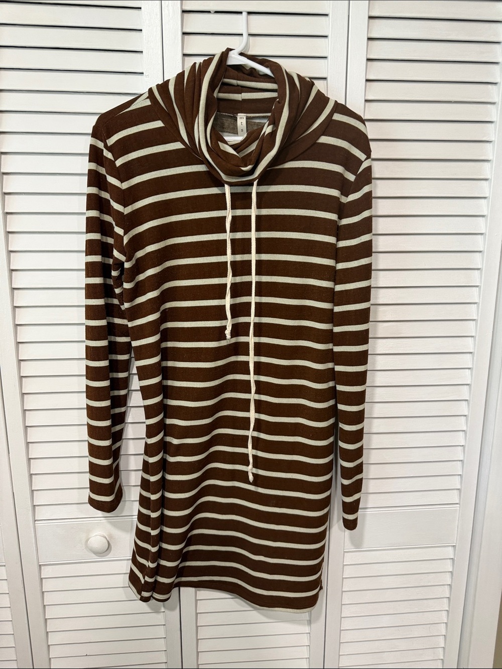 mts Brown and Cream Striped Cowl Neck Long Sleeve Dress